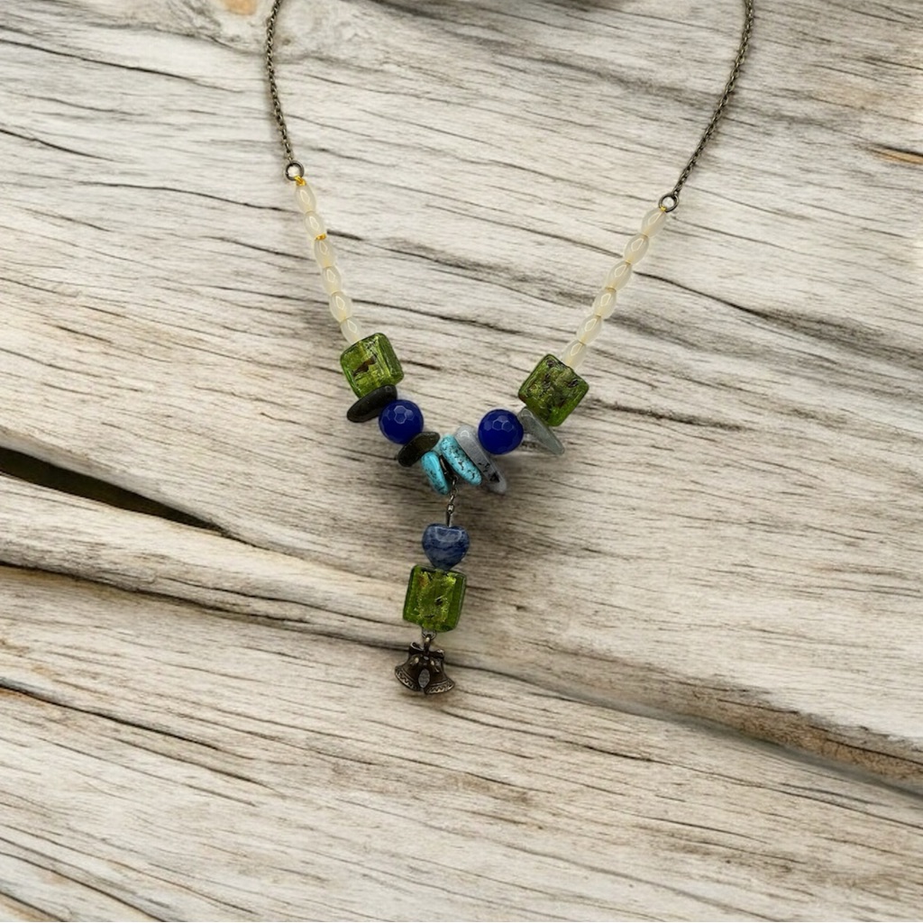 Artisan Holiday Bell Gems Beaded Necklace